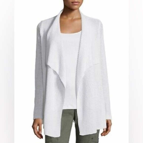 NWOT Eileen Fisher Drape Front Linen Cardigan White Casual Women’s Minimalist XS - Picture 1 of 9